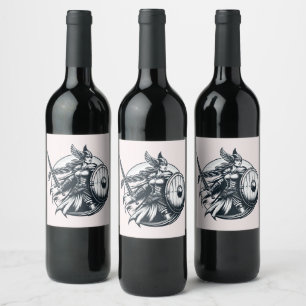 Fierce Valkyrie Warrior – Norse Mythology Line Art Wine Label