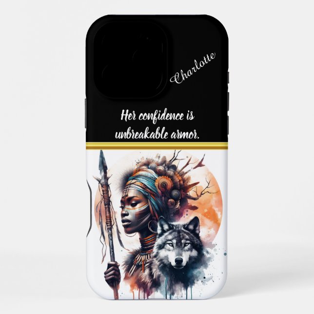 Fierce warrior with wolf art iPhone case (Back)