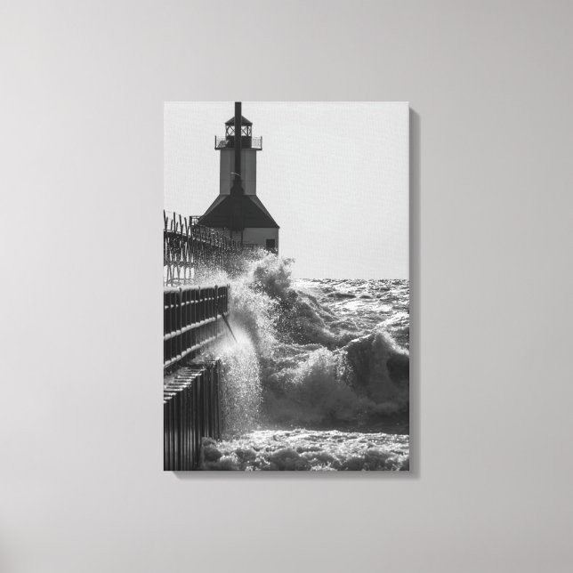 Fierce Waves At St Joseph Grayscale Canvas Print (Front)