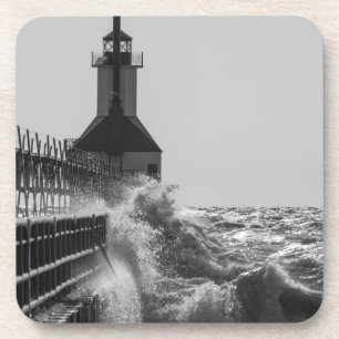 Fierce Waves At St Joseph Grayscale Coaster