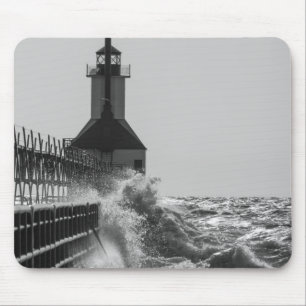 Fierce Waves At St Joseph Grayscale Mouse Pad