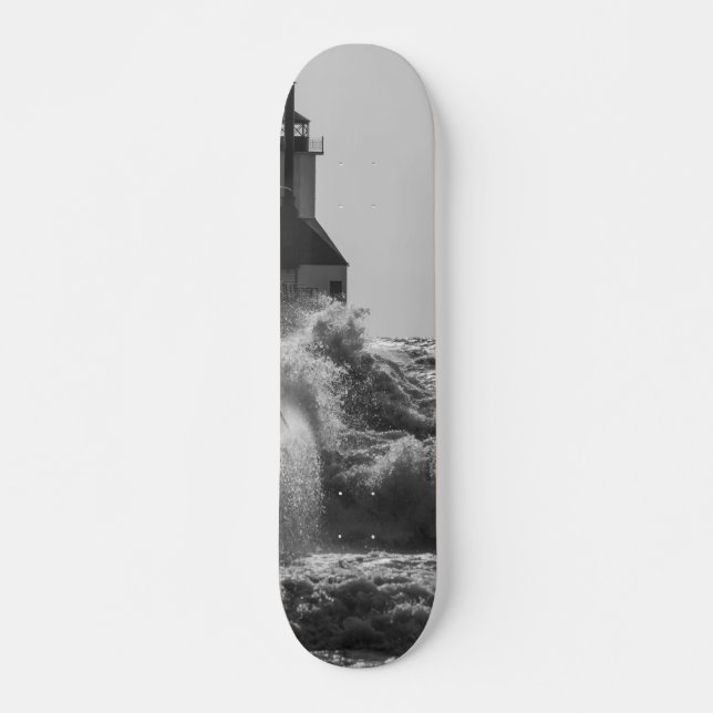 Fierce Waves At St Joseph Grayscale Skateboard (Front)