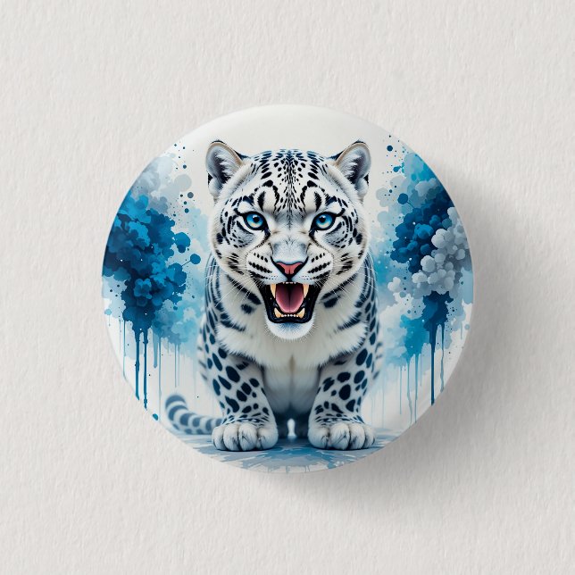 Fierce White Leopard 3 Cm Round Badge (Front)