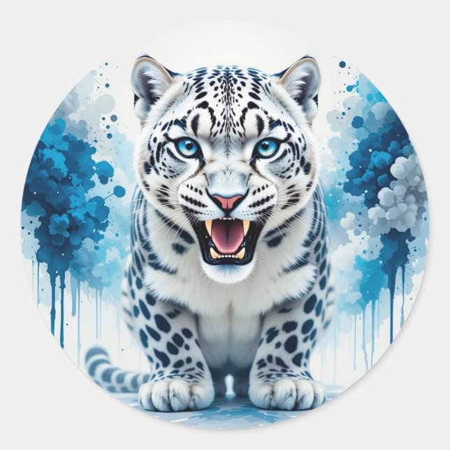 Fierce White Leopard Classic Round Sticker (Front)
