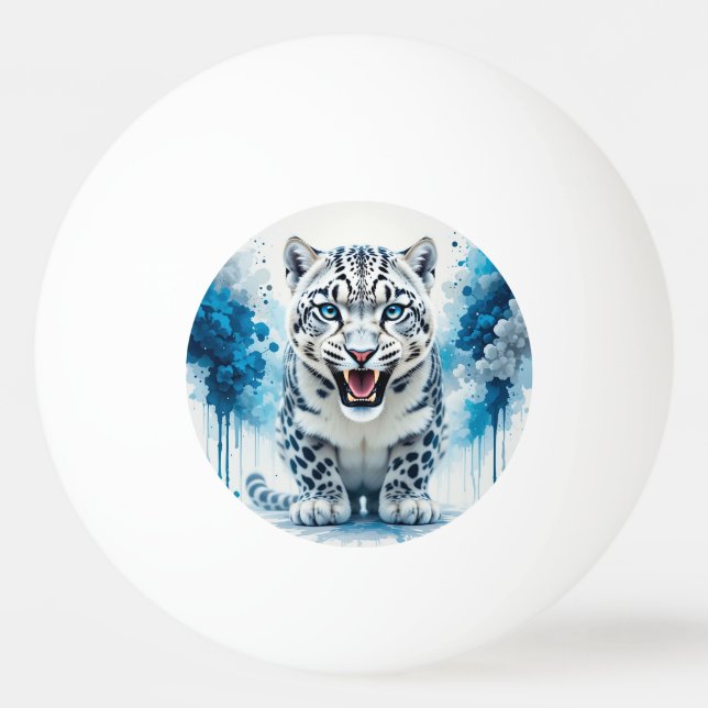 Fierce White Leopard Ping Pong Ball (Front)