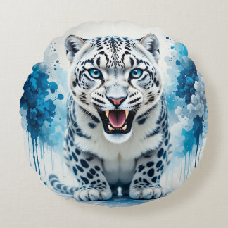 Fierce White Leopard Round Cushion