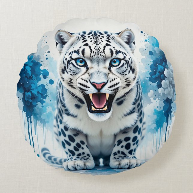 Fierce White Leopard Round Cushion (Front)