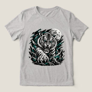 Fierce White Tiger Streetwear Shirt, Roaring Moon  Tri-Blend Shirt