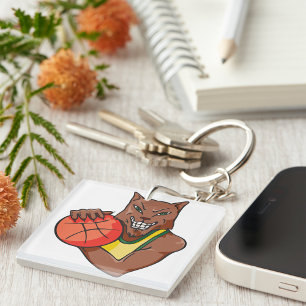 Fierce Wildcat Basketball Mascot Key Ring