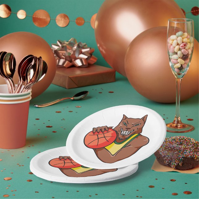 Fierce Wildcat Basketball Mascot Paper Plate (Creator Uploaded)