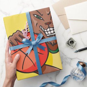 Fierce Wildcat Basketball Mascot Wrapping Paper