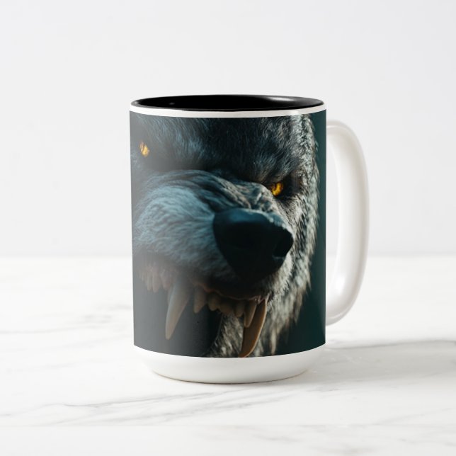 Fierce Wolf Guardian Two-Tone Coffee Mug (Front Right)
