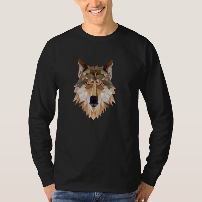 Fierce Wolf Head Geometric Tribal Art T-Shirt (Front)