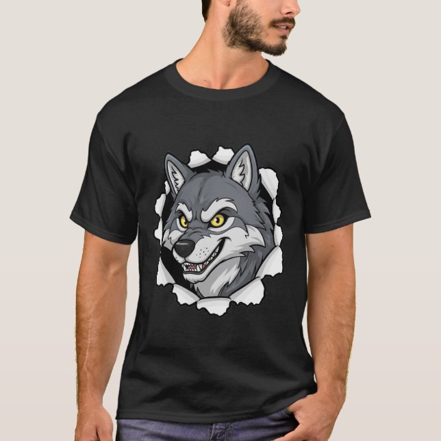 Fierce Wolf Head Graphic Men's T-shirt Power  (Front)