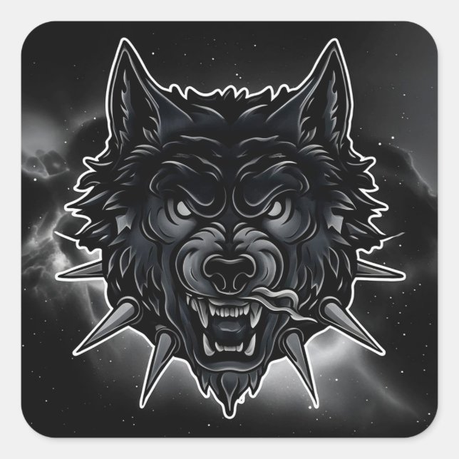 🐺 Fierce Wolf Head Spiked Collar Bold Animal Art  Square Sticker (Front)