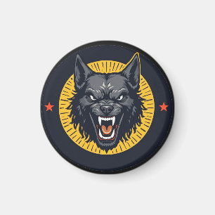 Fierce Wolf Illustration with Circular Design Magnet