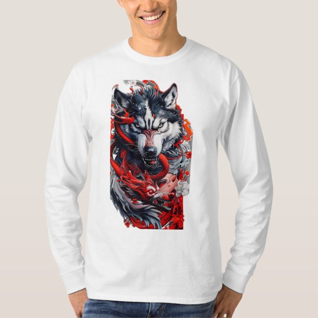 Fierce Wolf & Red Dragon T-Shirt (Front)