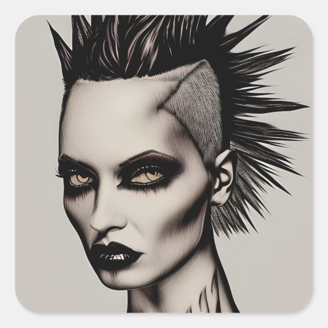 Fierce Woman in Mohawk and Piercings Gothic Punk   Square Sticker (Front)
