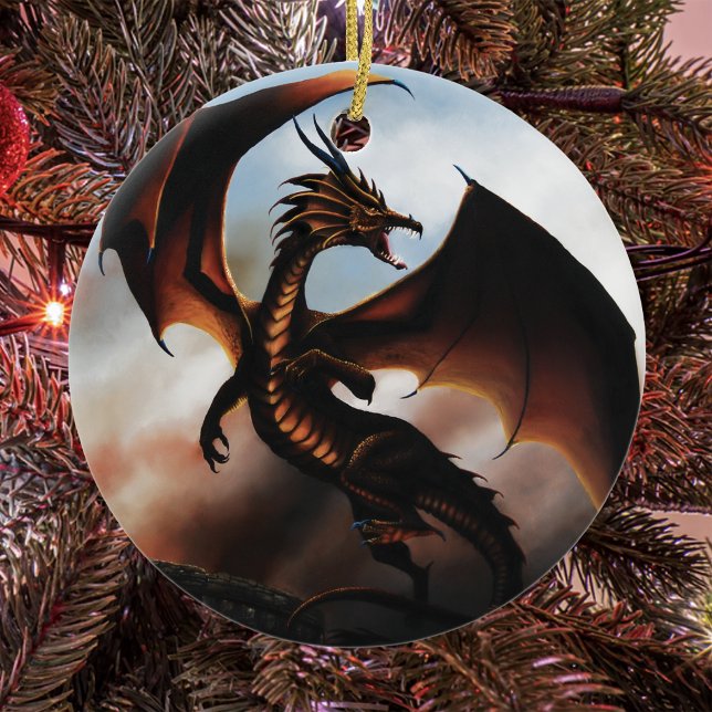 Fiery Amber Dragon Fantasy Ceramic Tree Decoration (Creator Uploaded)