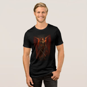 Fiery Angelic Warrior in Red Armor Tri-Blend Shirt
