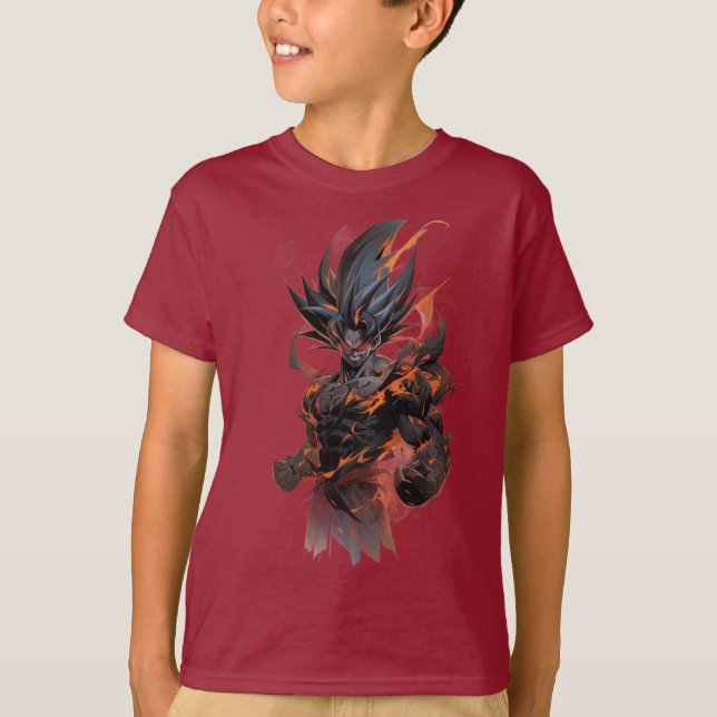 Fiery Anime Warrior Kids T-Shirt  (Front)