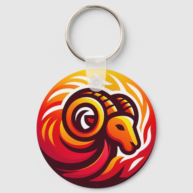 Fiery Aries Astrology Sign Key Ring (Front)