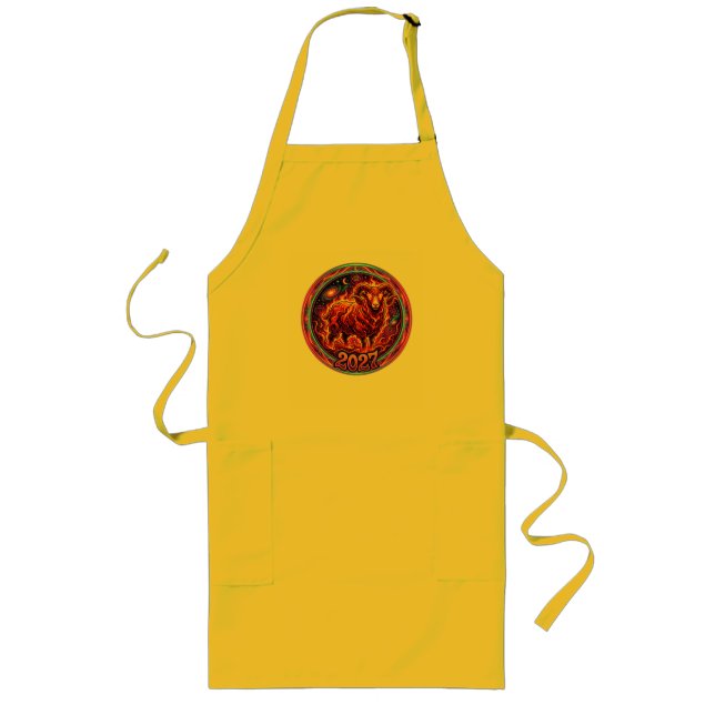 Fiery Aries Zodiac Ram 2027 Long Apron (Front)