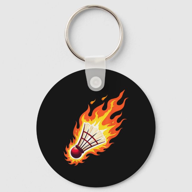 Fiery Badminton Flaming Shuttle On Fire  Key Ring (Front)