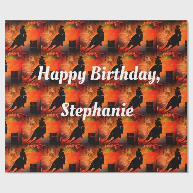 Fiery Barrel Racing Rodeo Birthday Wrapping Paper (Flat)