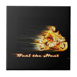 Fiery Biker Motorcycle Fantasy Art Tile