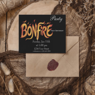Fiery Bonfire Word Art Invitation