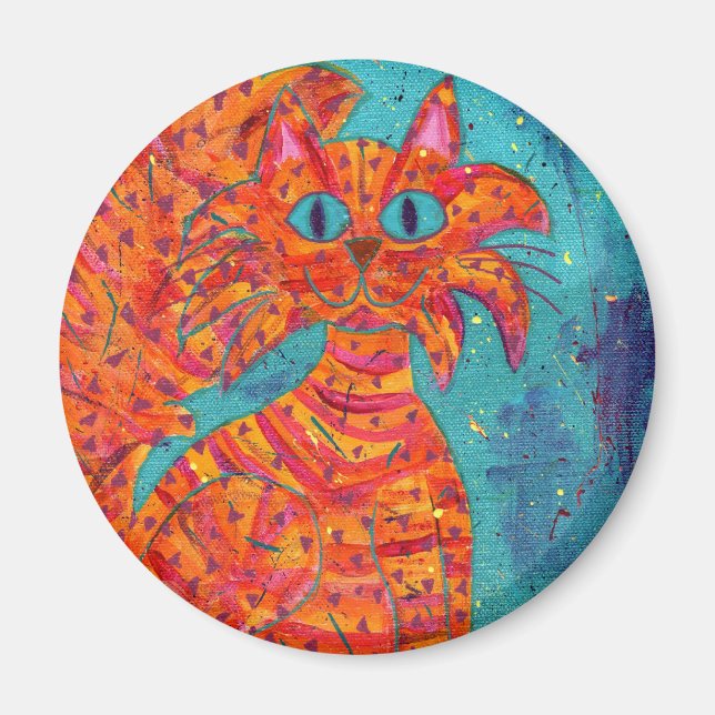 Fiery Cat on Turquoise Magnet (Front)