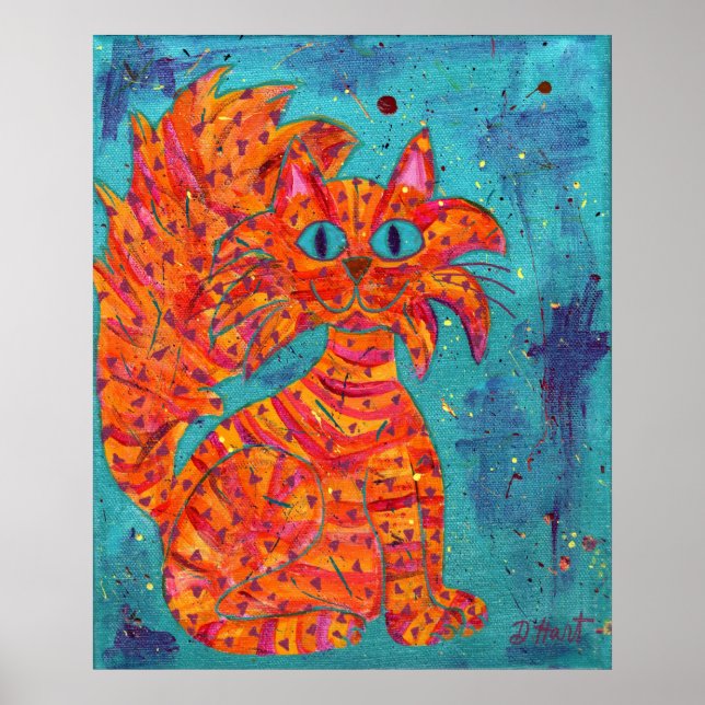 Fiery Cat on Turquoise Poster (Front)