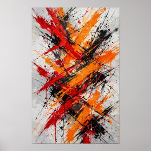 Fiery Chaos - Bold Red Orange Black Splatter Abstr Poster