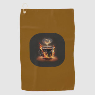 Fiery Christmas Coffee Cup with Heart Steam Art Golf Towel