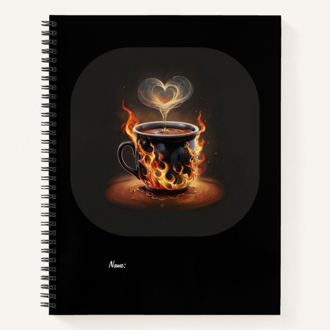 Fiery Christmas Coffee Cup with Heart Steam Art Notebook (Front)