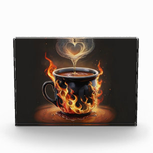 Fiery Christmas Coffee Cup with Heart Steam Art Photo Block