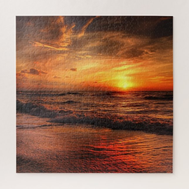 Fiery Cloud Sky Ocean waves Jigsaw Puzzle (Vertical)