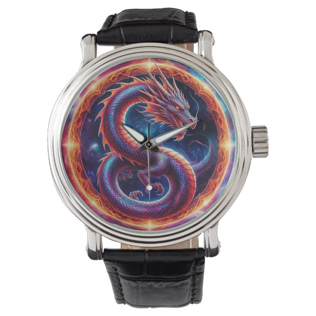 Fiery Cosmic Dragon Encircled by a Celestial Ring Watch (Front)