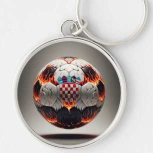 Fiery Croatian Soccer Ball Key Ring