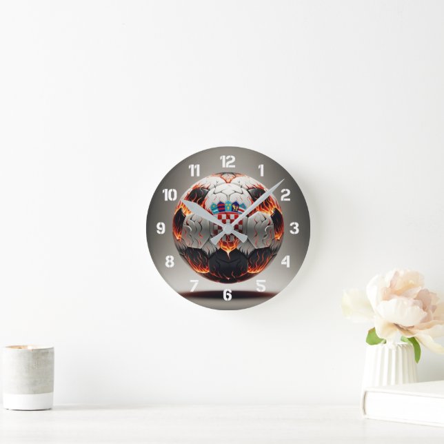 Fiery Croatian Soccer Ball   Round Clock (Home)