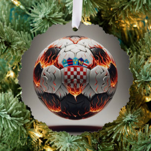 Fiery Croatian Soccer Ball Tree Decoration Card