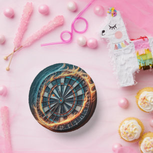 Fiery Dartboard with Bullseye Explosion  Paper Plate