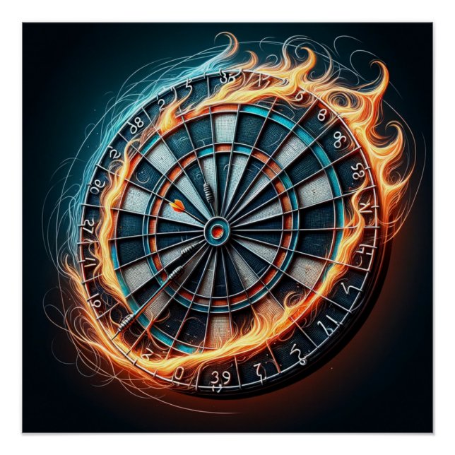 Fiery Dartboard with Bullseye Explosion  Poster (Front)