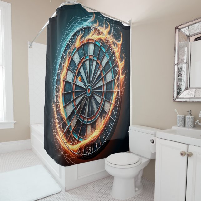 Fiery Dartboard with Bullseye Explosion  Shower Curtain (In Situ)