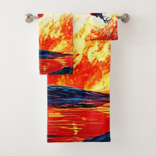 Fiery Deer Stance-Crimson Stag Scene Bath Towel Set