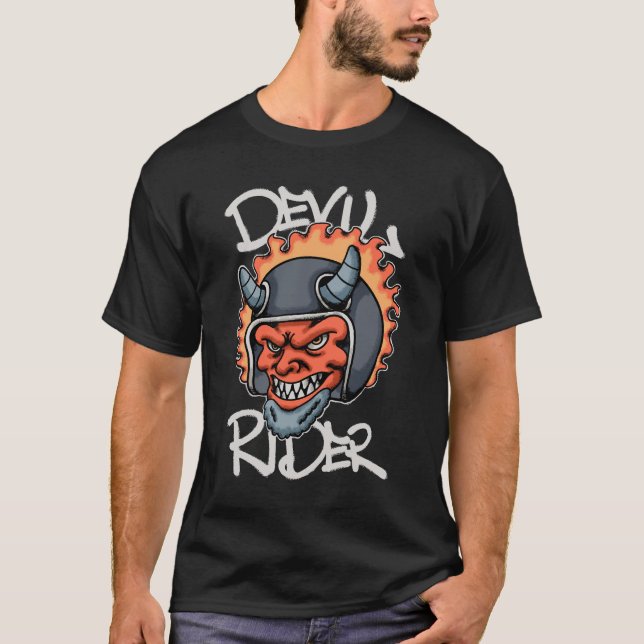 Fiery Devil with Helmet streetwear  T-Shirt (Front)