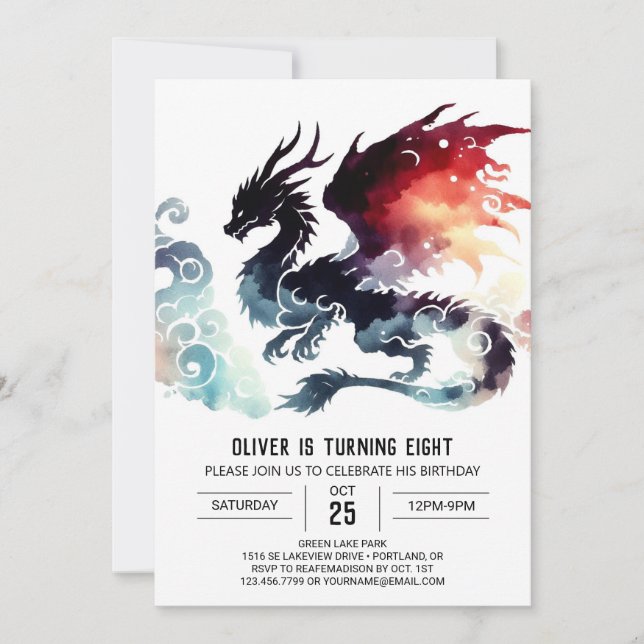 Fiery Dragon Birthday Digital Invitation (Front)