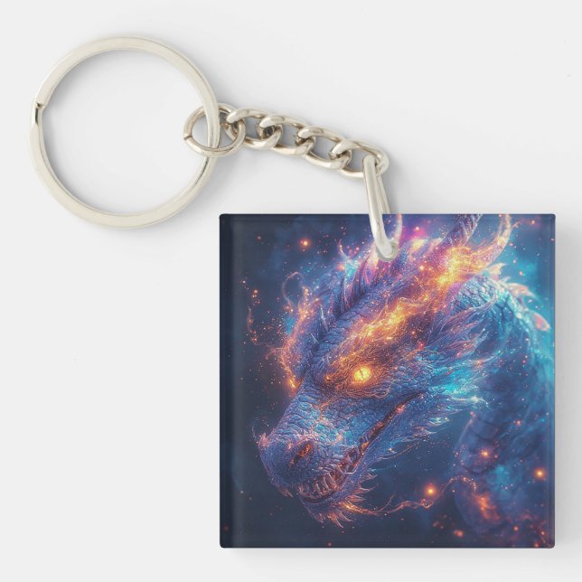 Fiery Dragon Head Radiating Intense Energy Key Ring (Front)