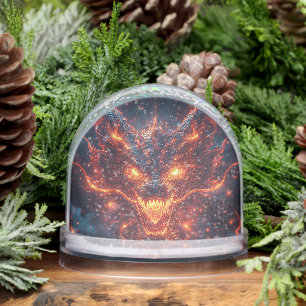 Fiery Dragon Head Radiating Intense Energy Snowglobe